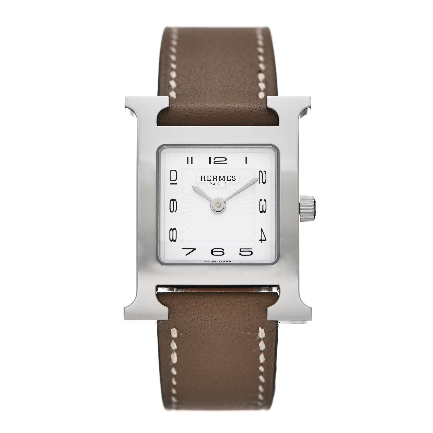 Hermes Stainless Steel Swift 21mm Heure H Hour Quartz Watch Etoupe 1 of 5