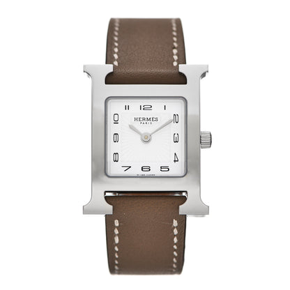 Hermes Stainless Steel Swift 21mm Heure H Hour Quartz Watch Etoupe 1 of 5