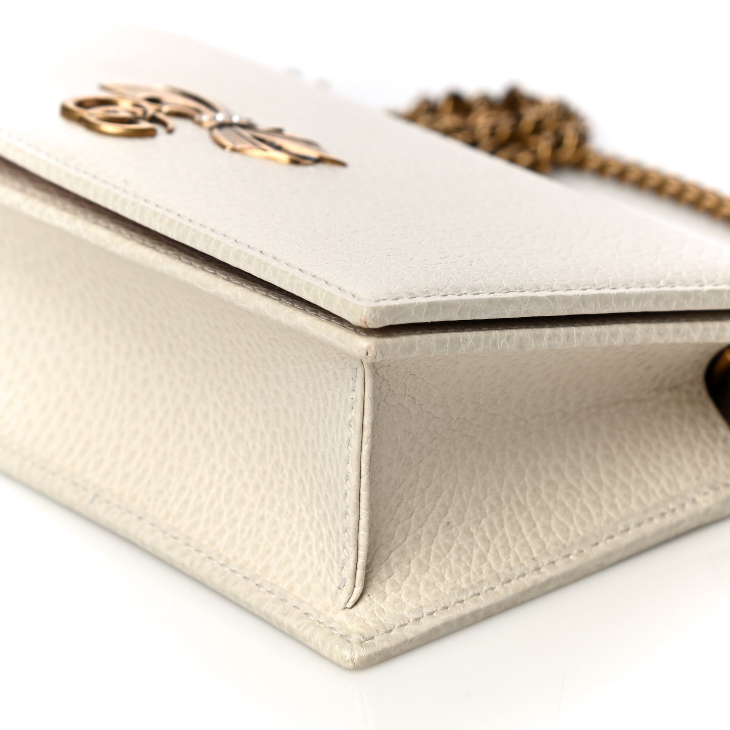 Calfskin GG Marmont Bow Chain Wallet White