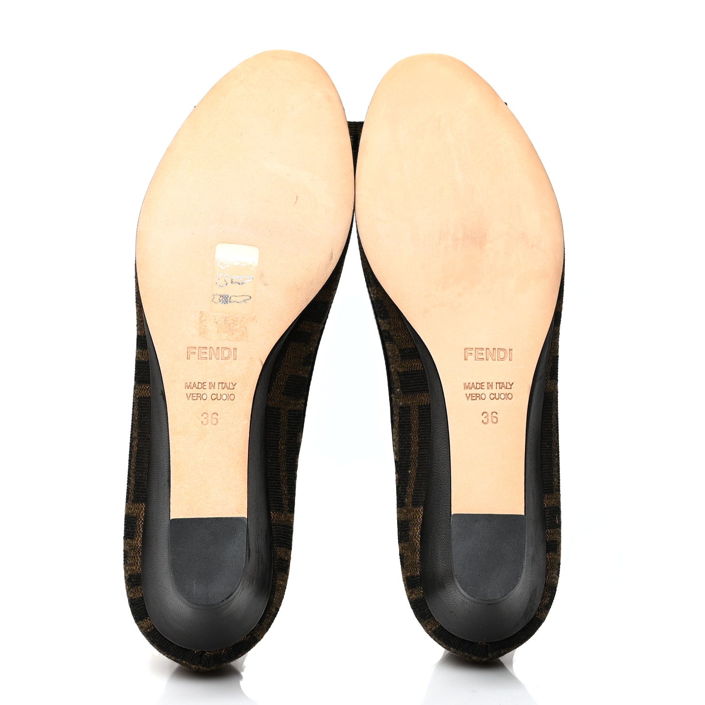 Canvas FF Calfskin Bow Wedge Mules 36 Tobacco Moro
