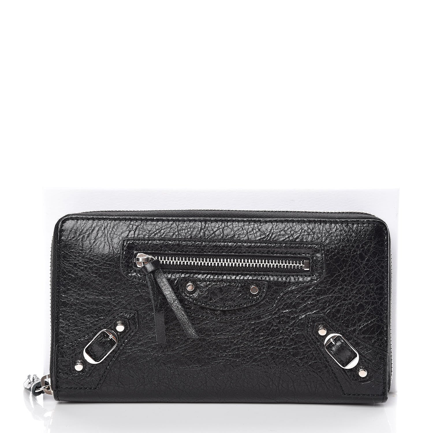 Balenciaga Agneau Classic Silver Hardware Continental Zip Around Wallet Black 8 of 8