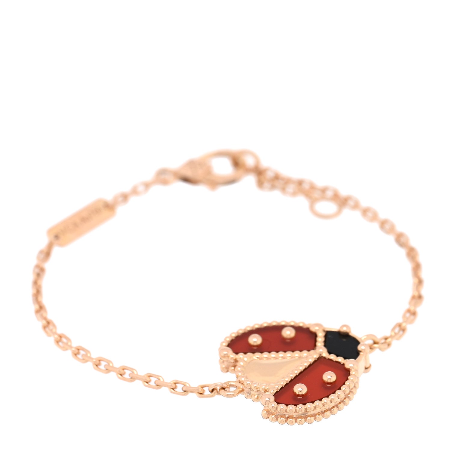 Van Cleef & Arpels 18K Rose Gold Carnelian Onyx Lucky Spring Open Wing Lady Bug Bracelet 1 of 4