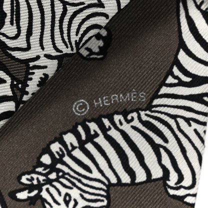 Hermes Silk Les Zebres Twilly Gris Taupe Black White 4 of 4