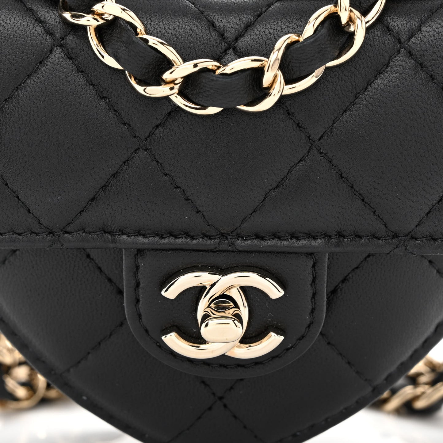 Lambskin Quilted CC In Love Heart Waist Belt Bag With Chain Black