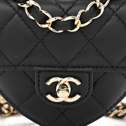 Chanel Lambskin Quilted CC In Love Heart Waist Belt Bag With Chain Black 8 of 11