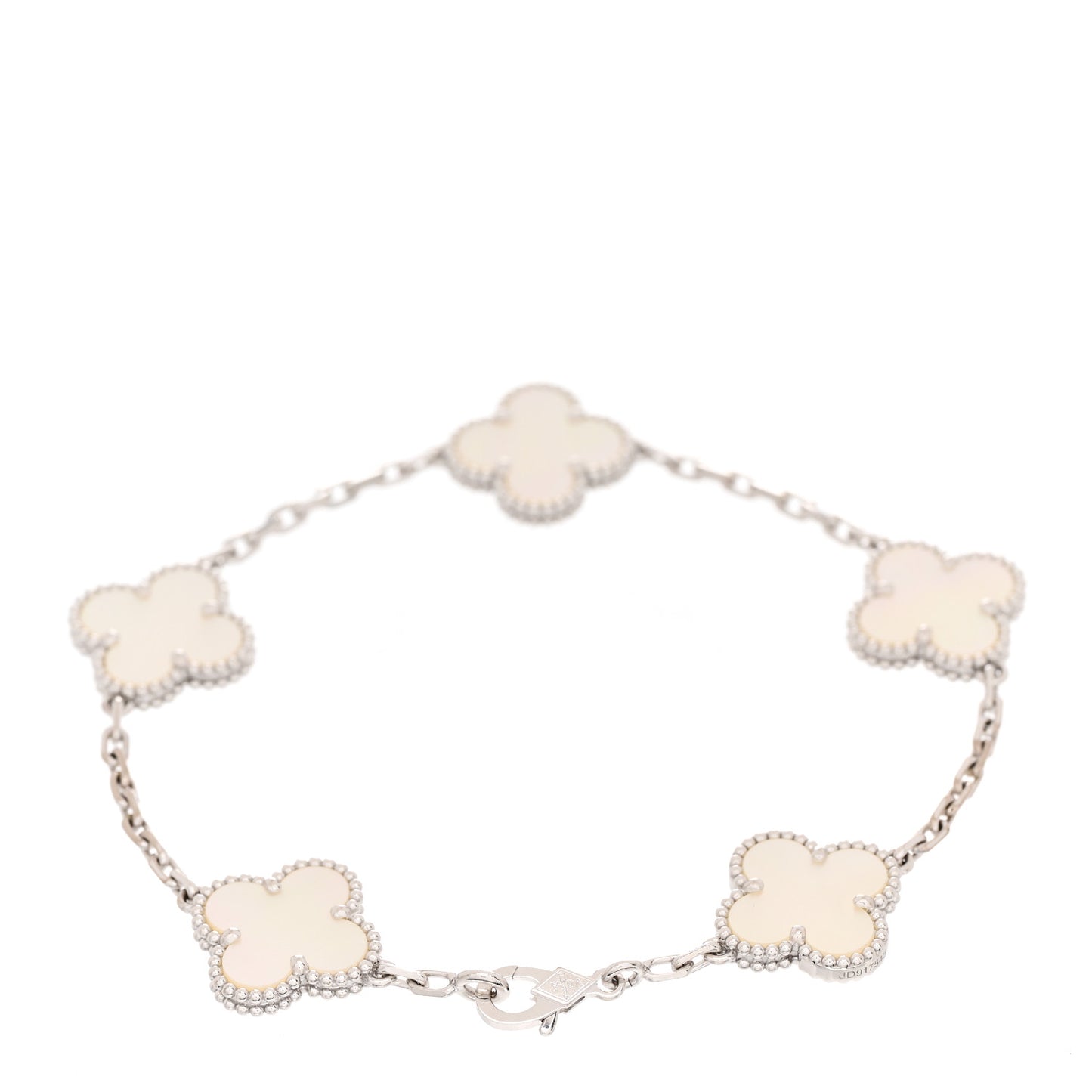 18K White Gold Mother of Pearl 5 Motifs Vintage Alhambra Bracelet