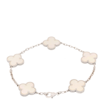 Van Cleef & Arpels 18K White Gold Mother of Pearl 5 Motifs Vintage Alhambra Bracelet 2 of 5