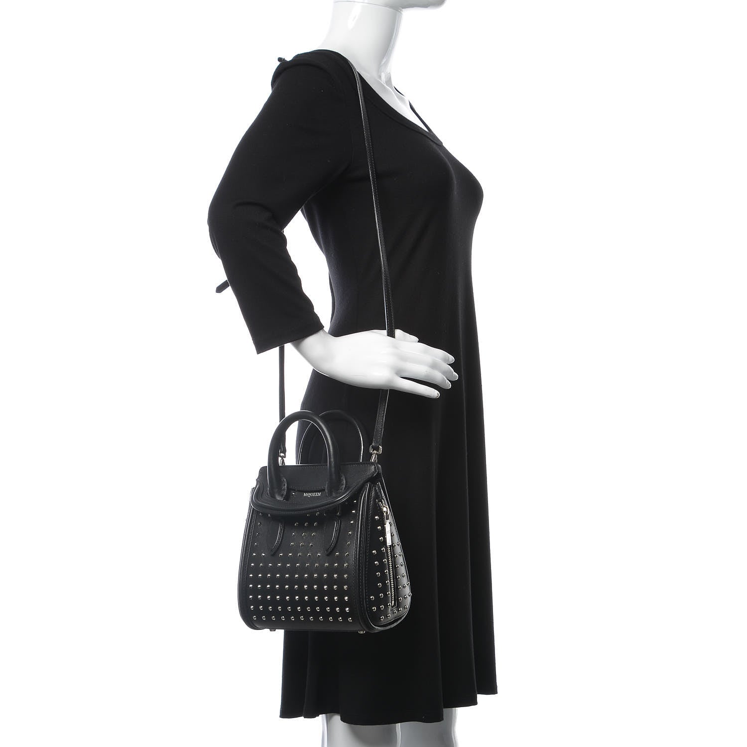 Alexander McQueen Calfskin Studded Mini Heroine Shoulder Bag Black 2 of 13