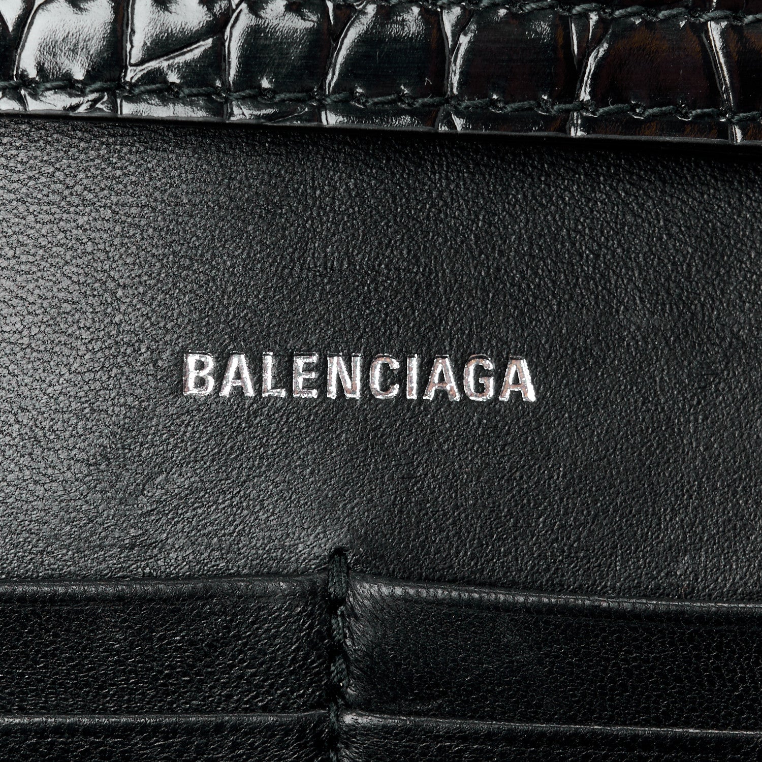 Balenciaga Shiny Calfskin Monochrome Crocodile Embossed Hourglass Wallet On Chain Black 6 of 11