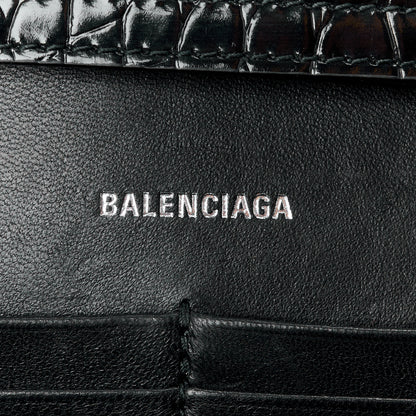 Balenciaga Shiny Calfskin Monochrome Crocodile Embossed Hourglass Wallet On Chain Black 6 of 11