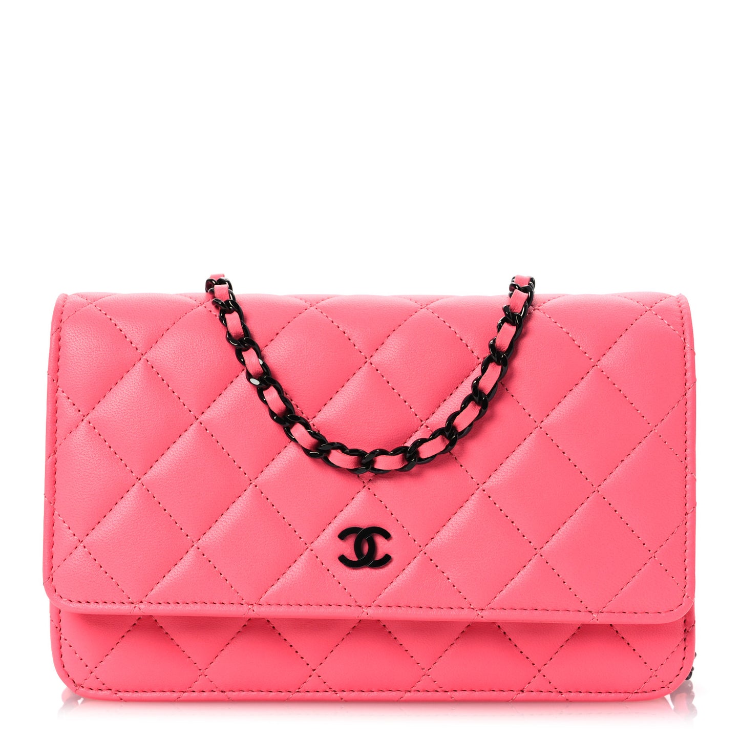 Lambskin Quilted Wallet On Chain WOC Coral Pink