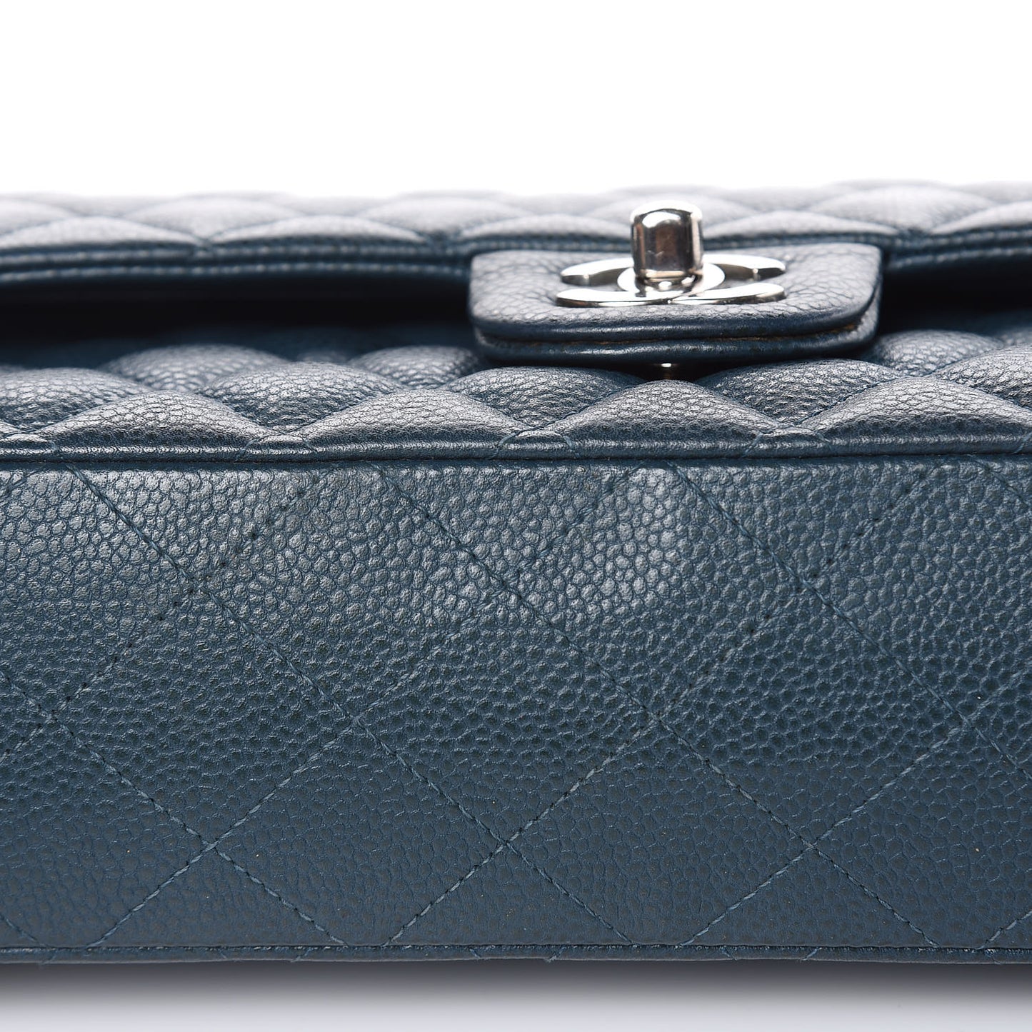 Caviar Quilted Medium Double Flap Dark Turquoise