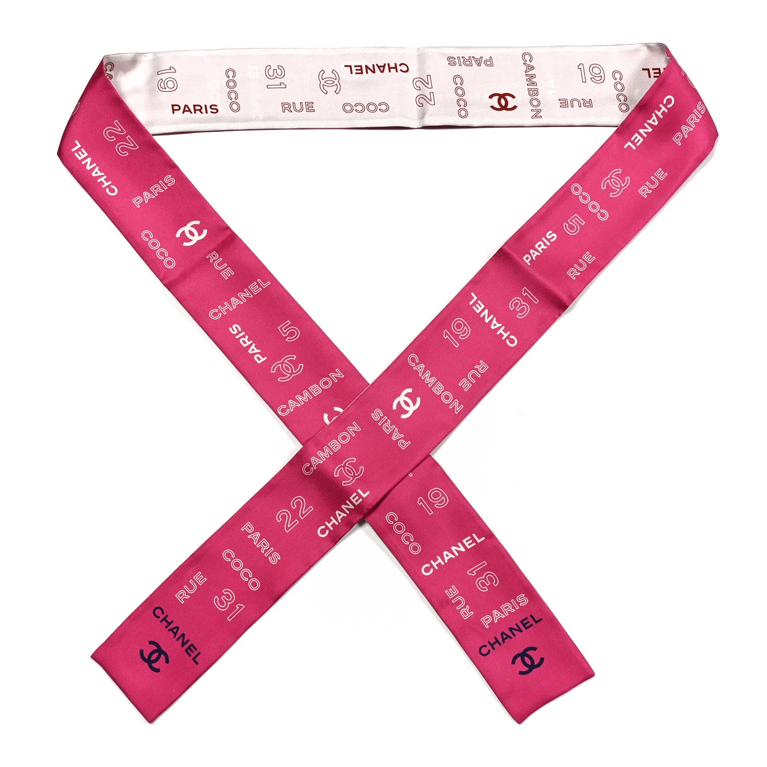 Chanel Silk 19 Rue Cambon Slim Bandeau Scarf Pink White 1 of 4
