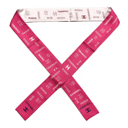 Chanel Silk 19 Rue Cambon Slim Bandeau Scarf Pink White 1 of 4