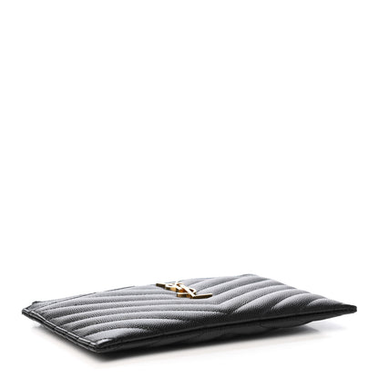 Saint Laurent Grain De Poudre Chevron Monogram Bill Pouch Black 3 of 4