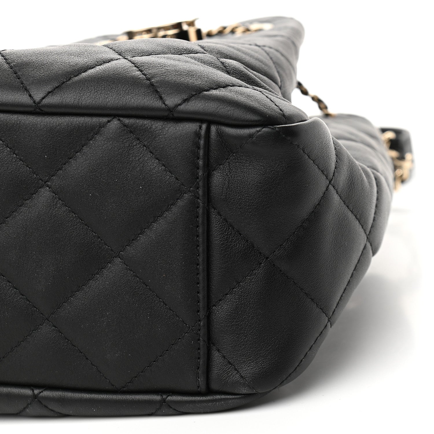 Chanel Lambskin Quilted Chain Drawstring Bag Black 10 of 10