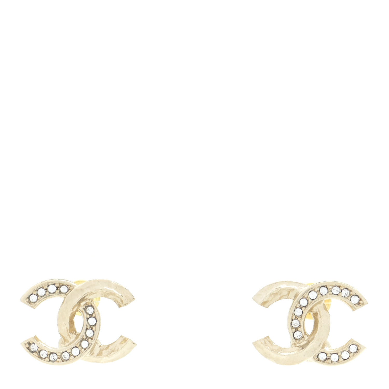 Chanel Textured Metal Crystal CC Earrings Gold 1 of 5