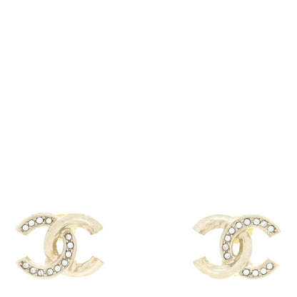 Chanel Textured Metal Crystal CC Earrings Gold 1 of 5