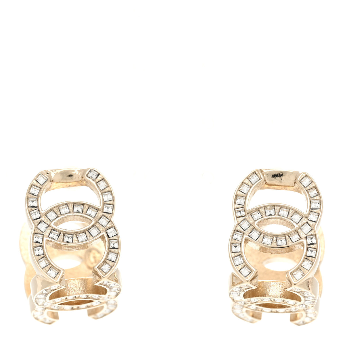 Crystal Baguette CC Hoop Earrings Gold