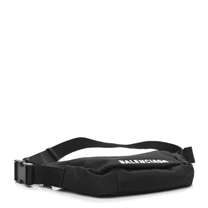 Balenciaga Recycled Sport Nylon Logo Embroidered Wheel Sling Bag Black Candy Pink 4 of 10