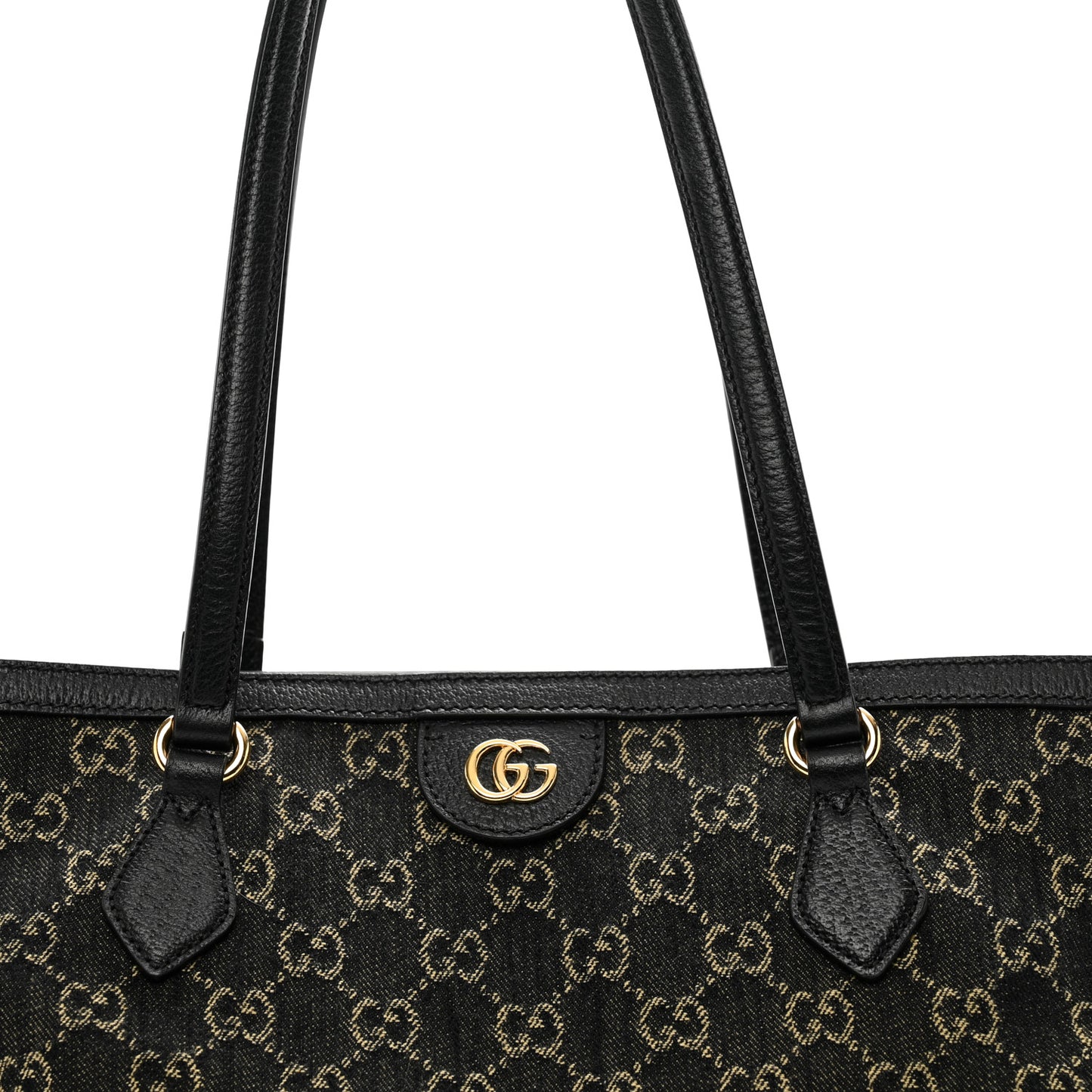 Jacquard Black Denim GG Monogram Medium Ophidia Shopping Tote Black Ivory
