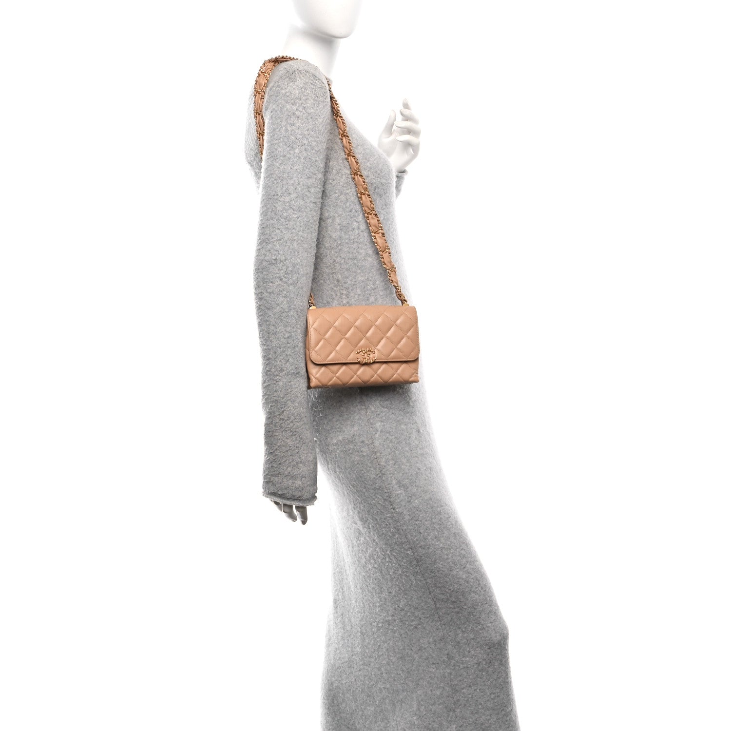 Chanel Crumpled Calfskin Quilted Braided CC Flap Beige 2 of 12
