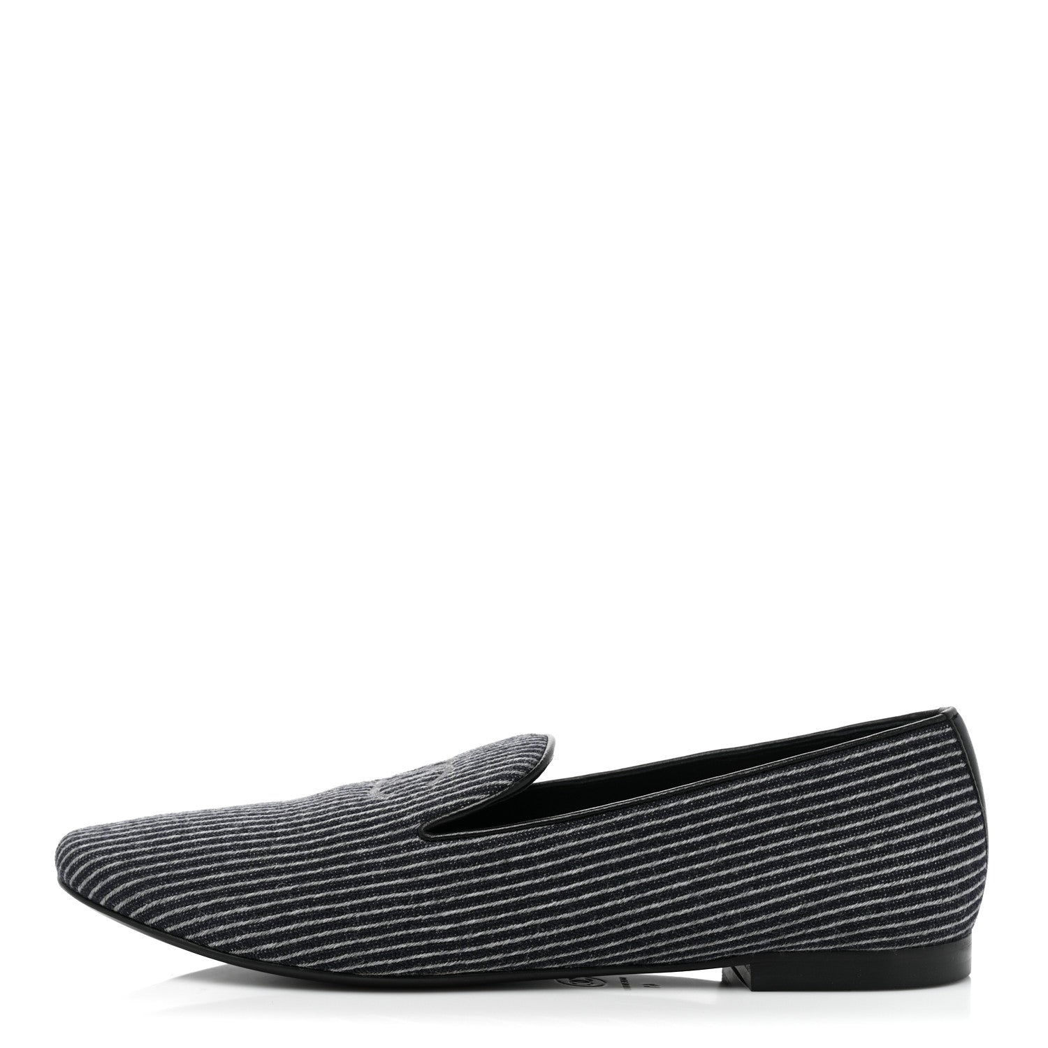 Chanel Fabric Lambskin Womens CC Stripe Mocassin Loafers 41 Grey Dark Blue 1 of 8