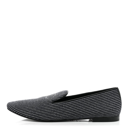 Chanel Fabric Lambskin Womens CC Stripe Mocassin Loafers 41 Grey Dark Blue 1 of 8