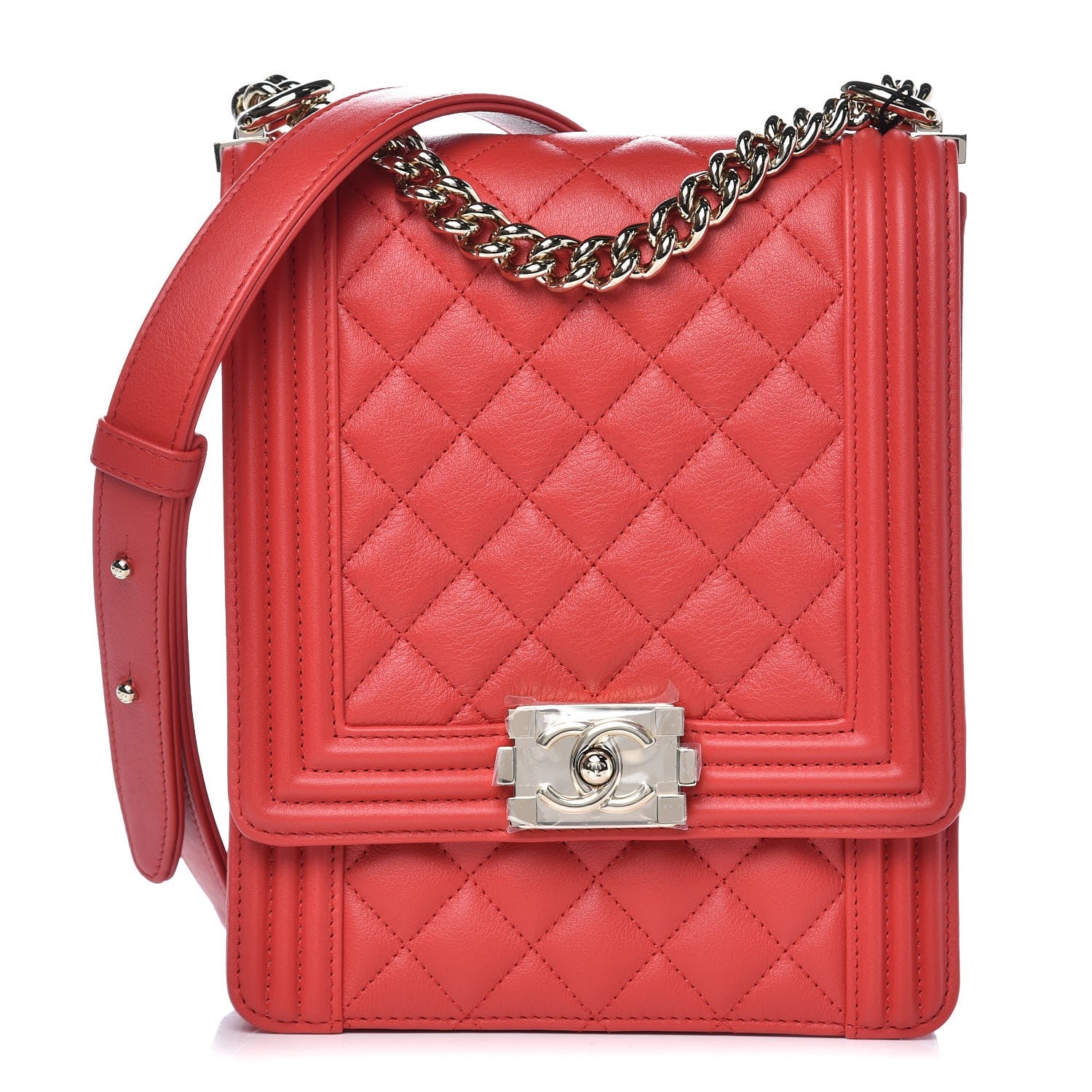 Chanel Calfskin Quilted North South Boy Flap Red 1 of 7