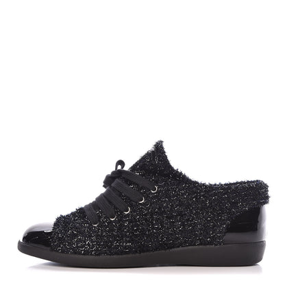 Chanel Lurex Tweed Patent Lace Up Sneakers 35.5 Dark Navy Blue 1 of 8