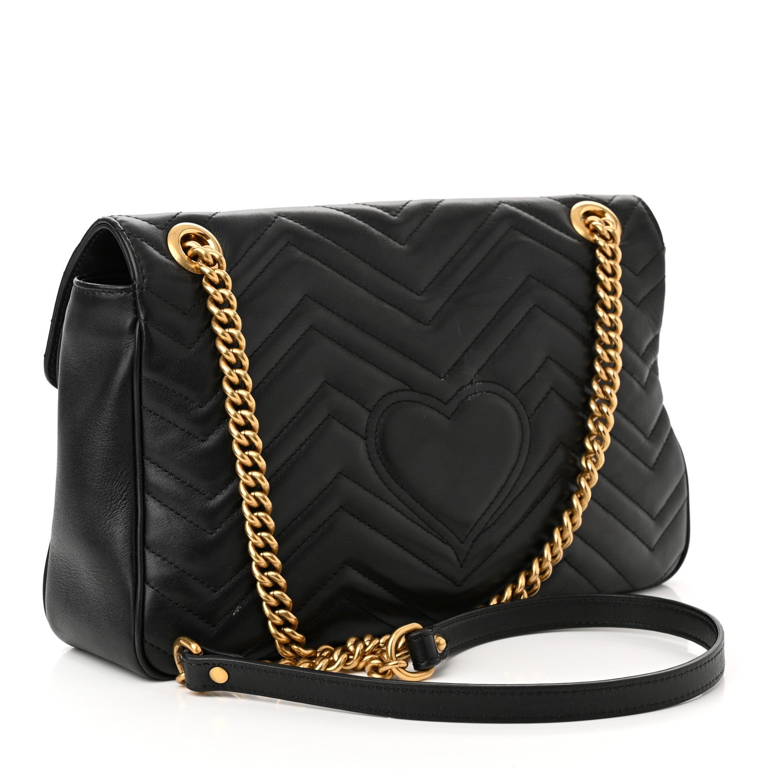 Gucci Calfskin Matelasse Medium GG Marmont Shoulder Bag Black 3 of 12
