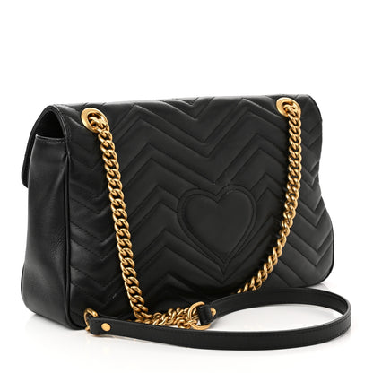 Gucci Calfskin Matelasse Medium GG Marmont Shoulder Bag Black 3 of 12