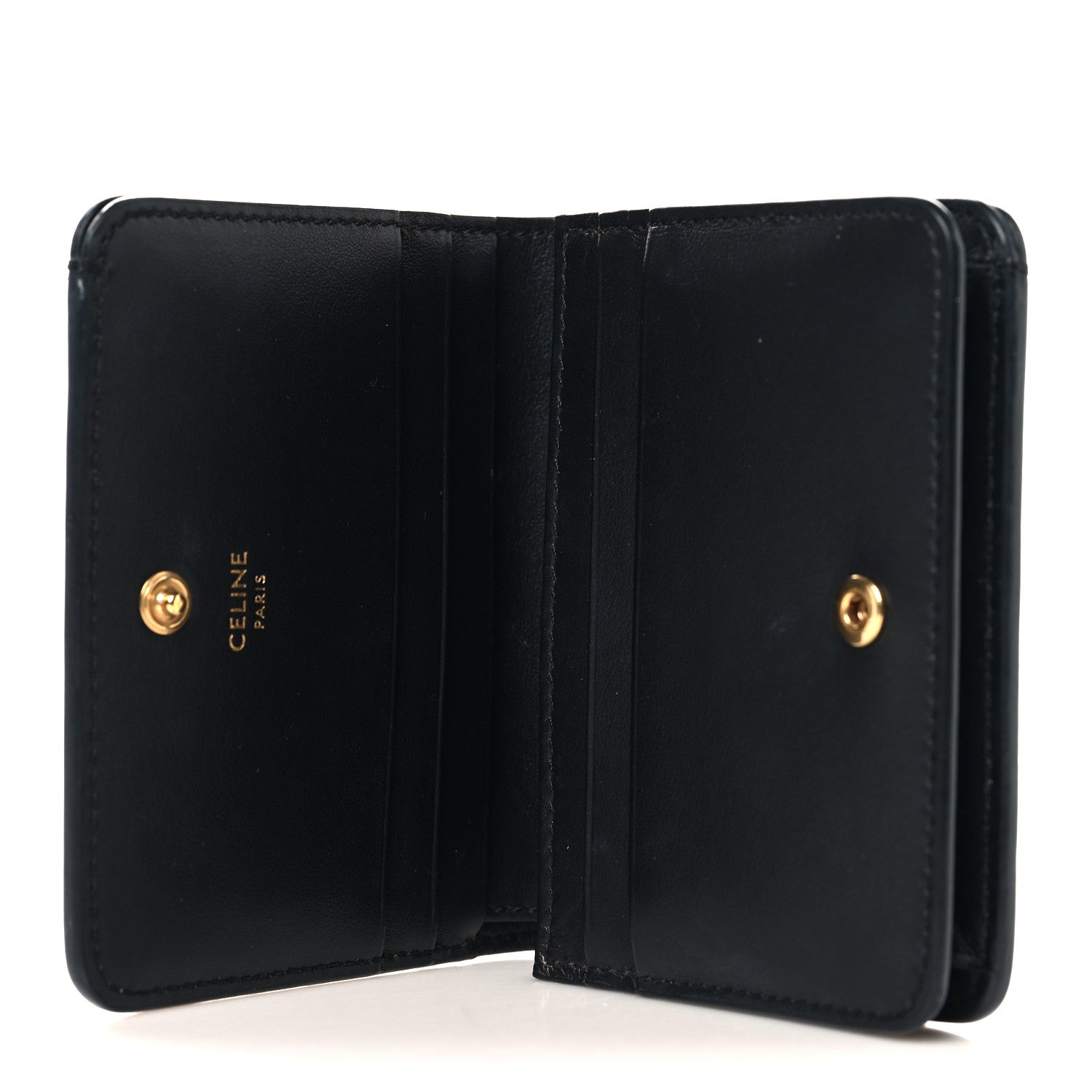 Celine Shiny Calfskin Triomphe Compact Wallet Black 1877826