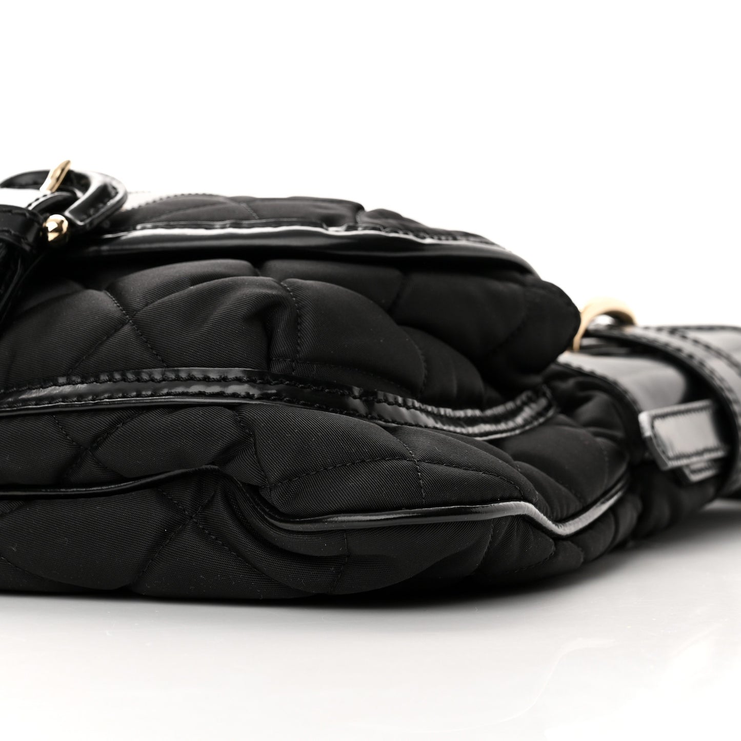 Nylon Calfskin Quilted Crossbody Bag Black