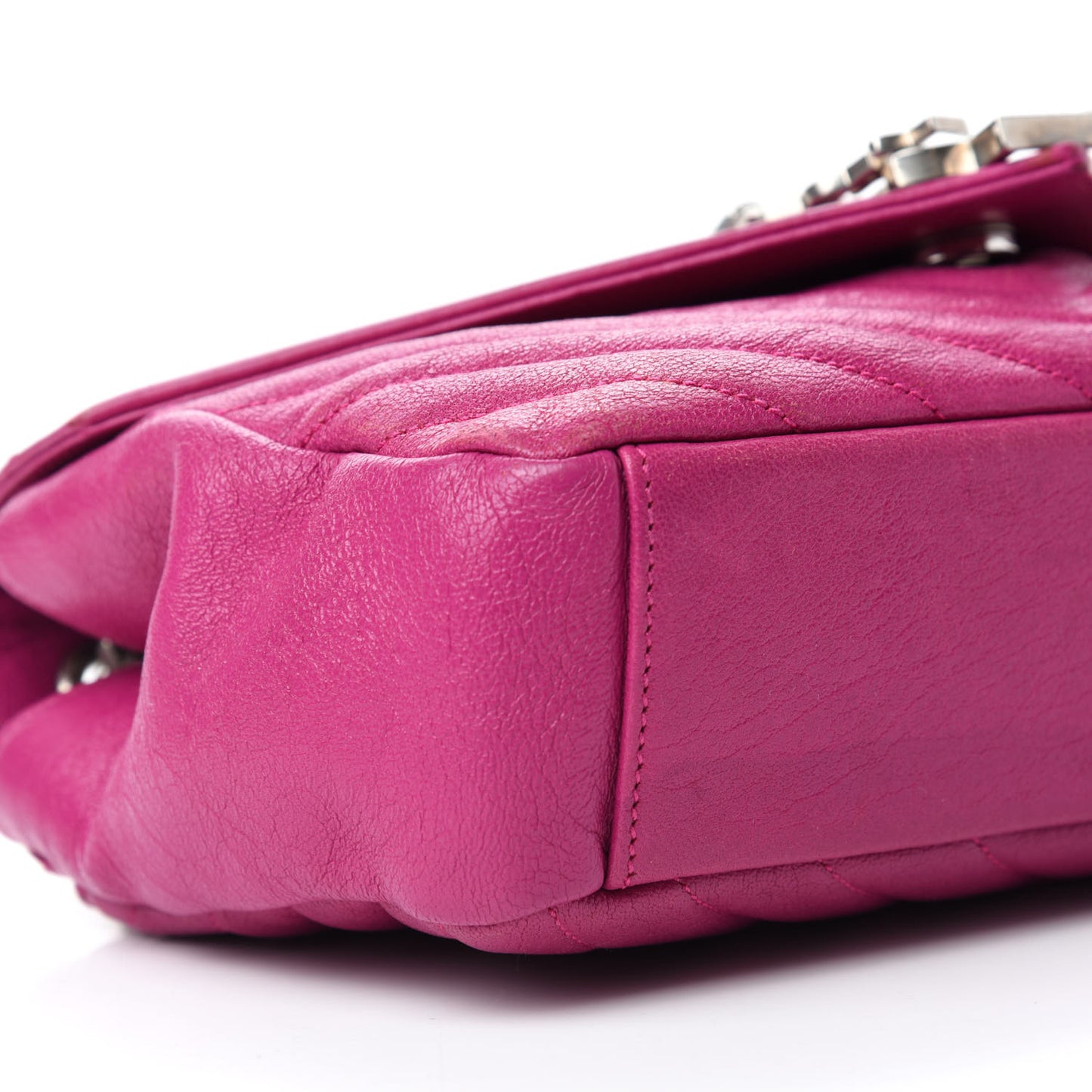 Sheepskin Matelasse Medium Monogram College Punk Chain Satchel Electric Fuxia