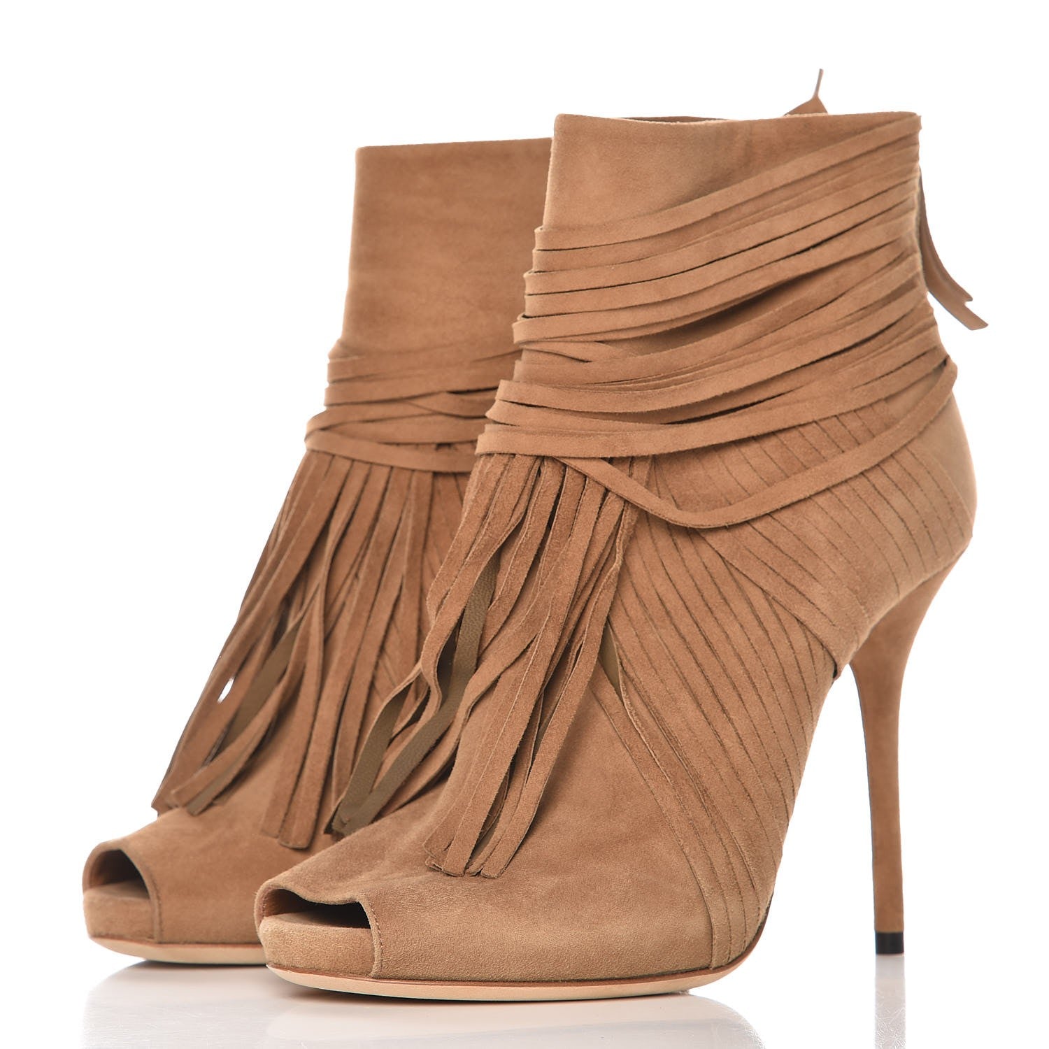 Gucci Suede Akerman Peep Toe Ankle Boots 36.5 Camel 2 of 9