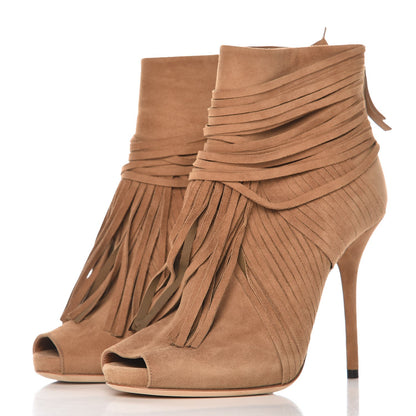 Gucci Suede Akerman Peep Toe Ankle Boots 36.5 Camel 2 of 9