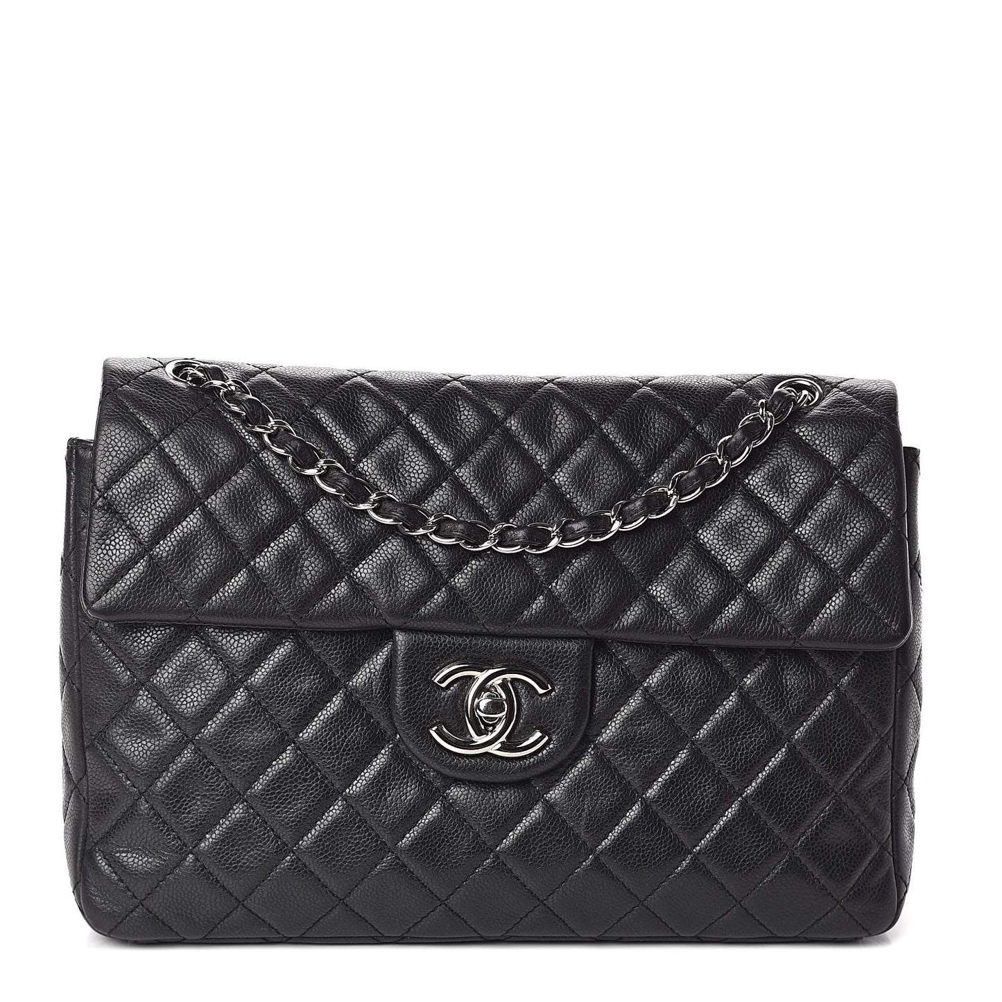 Washed Caviar Quilted Maxi Single Flap Black