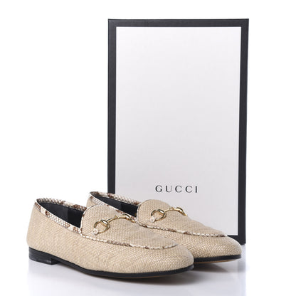 Gucci Raffia Elaphe Matelasse Horsebit Womens Jordaan Loafers 38 Natural Cream Brown 9 of 9