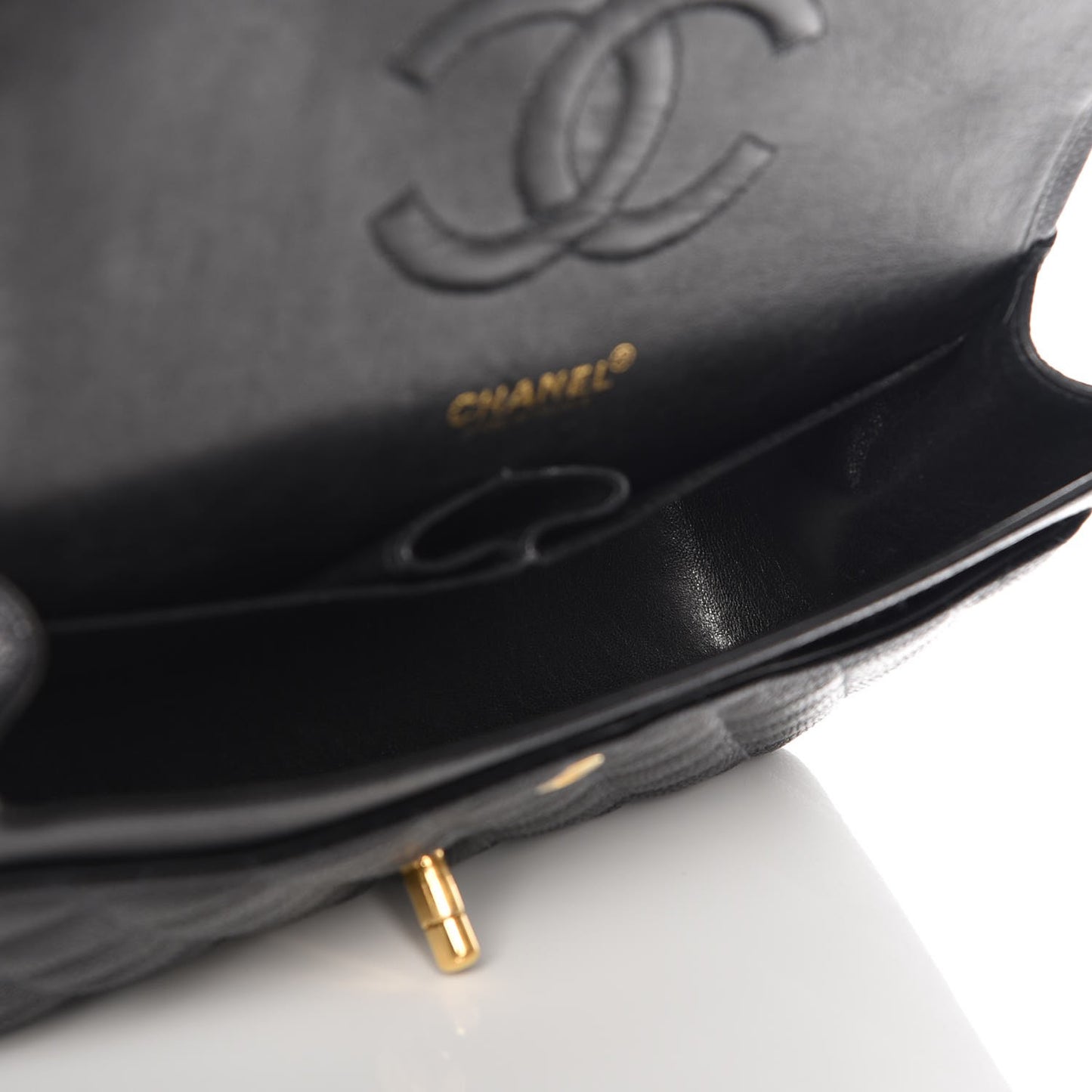 Caviar Quilted Medium Double Flap Black