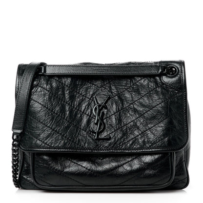 Saint Laurent Crinkled Calfskin Matelasse Monogram Medium Niki Chain Satchel Black 1 of 15