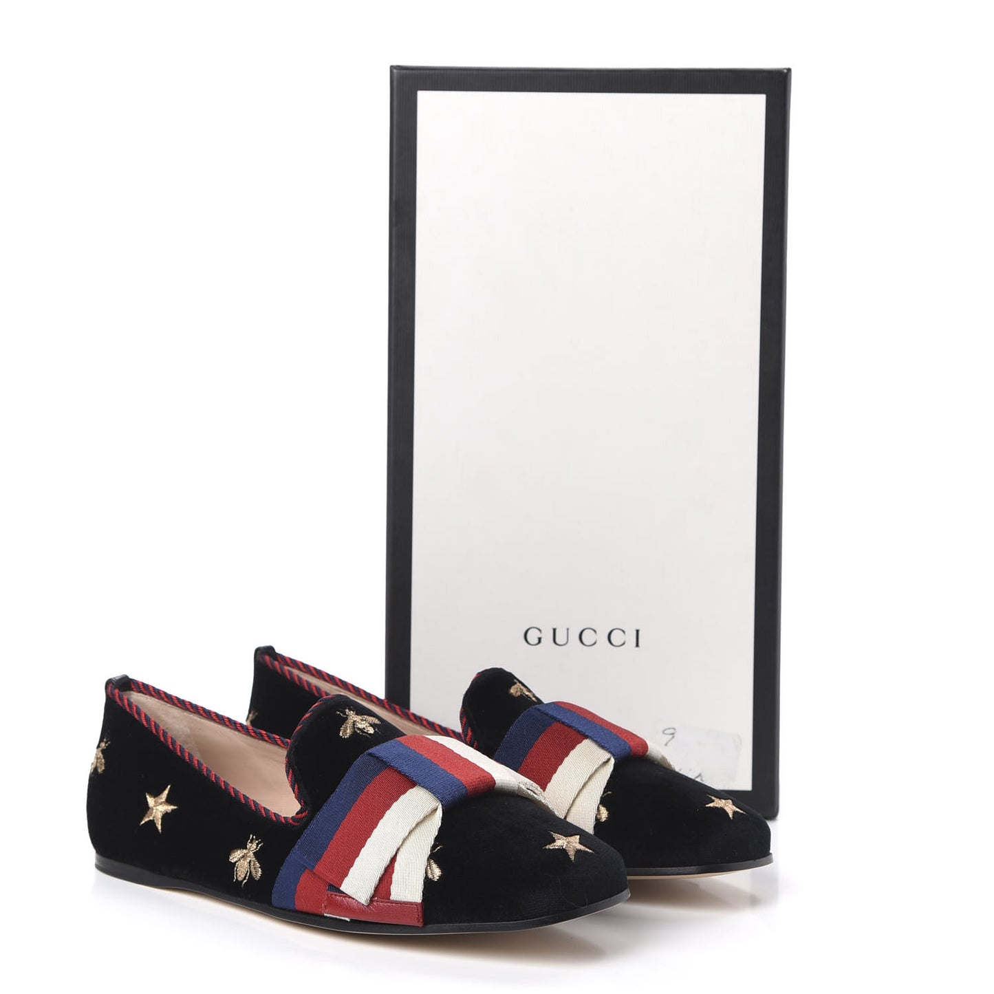 Velvet Bee Star Embroidered Sylvie Bow Loafers 36 Black