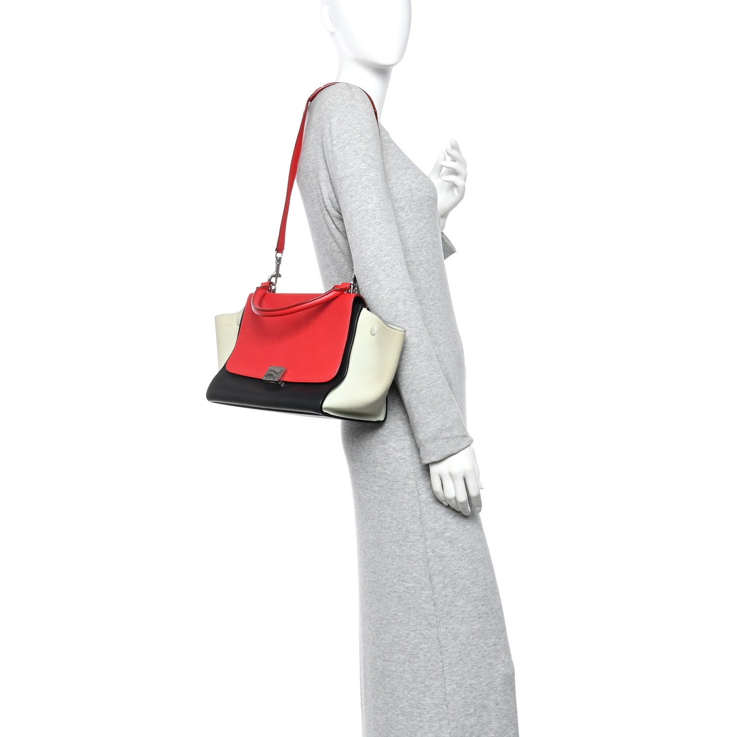 Celine Bullhide Calfskin Nubuck Small Tri-Color Trapeze Bright Red 2 of 11