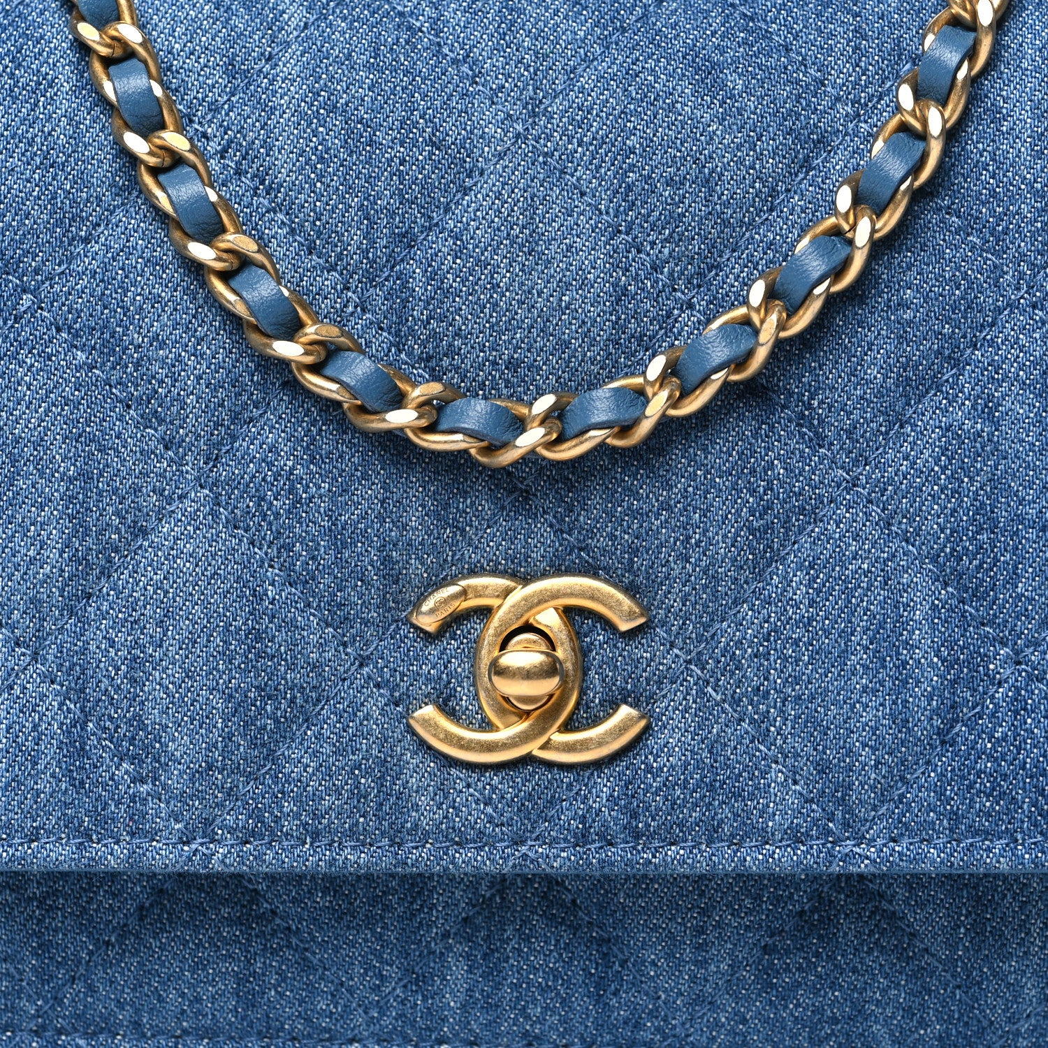 Chanel Denim Quilted CC Pearl Crush Wallet on Chain WOC Blue 9 of 11