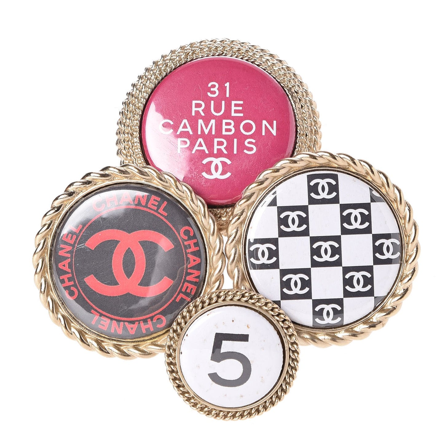 Logo Button Brooch Gold