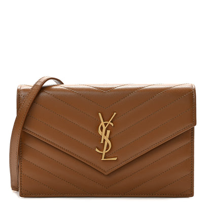 Saint Laurent Grain De Poudre Matelasse Chevron Monogram Envelope Chain Wallet Natural Dark Dark Beige 1 of 8