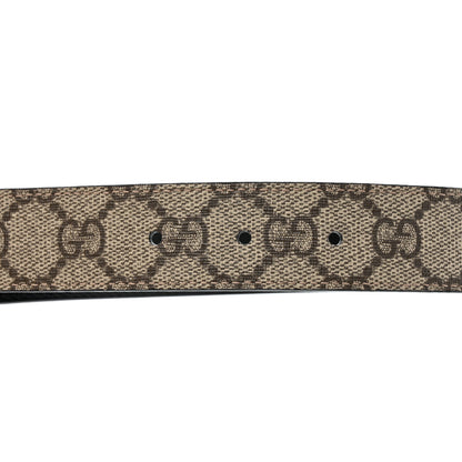 Gucci GG Supreme Monogram Plutone Calfskin Double G Reversible 30mm Belt 110 44 Beige Ebony Black 6 of 8