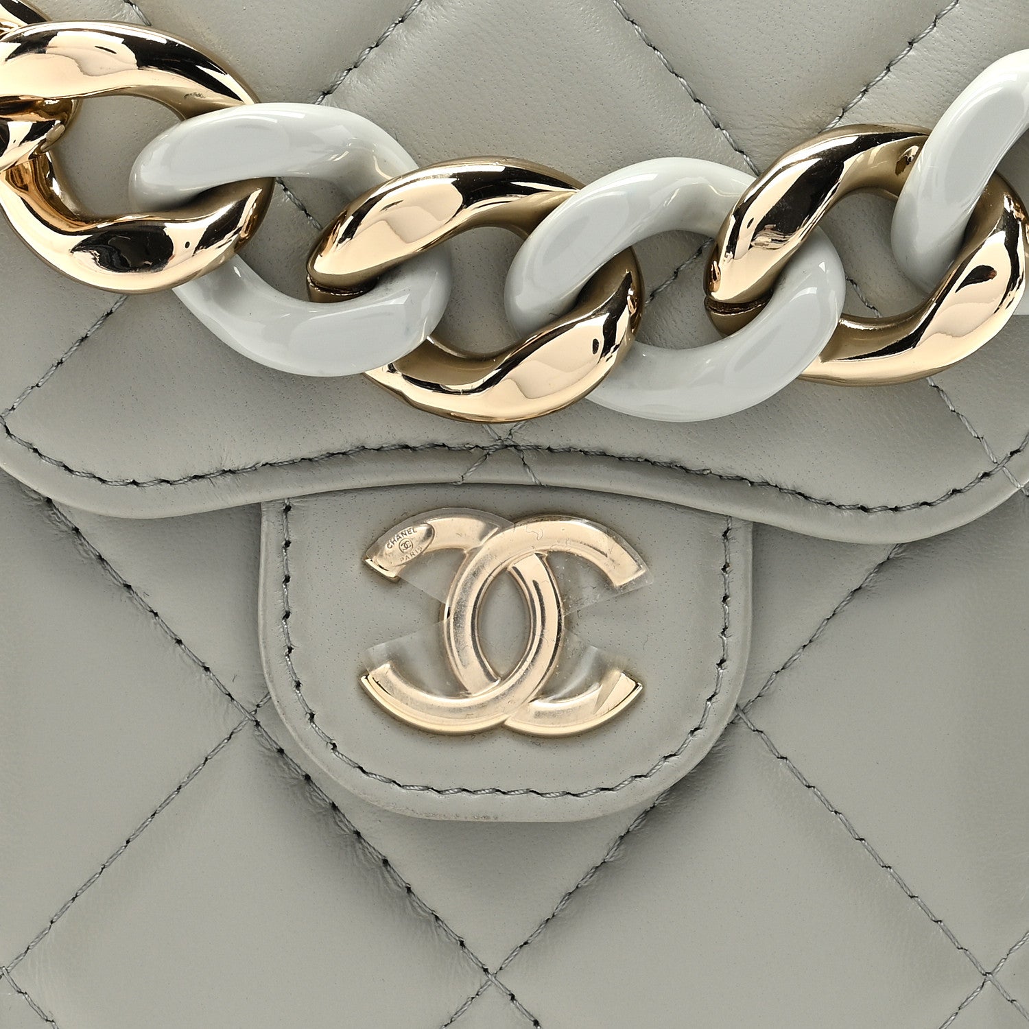 Chanel Lambskin Quilted Lacquered Chain Phone Holder With Chain Grey 8 of 11