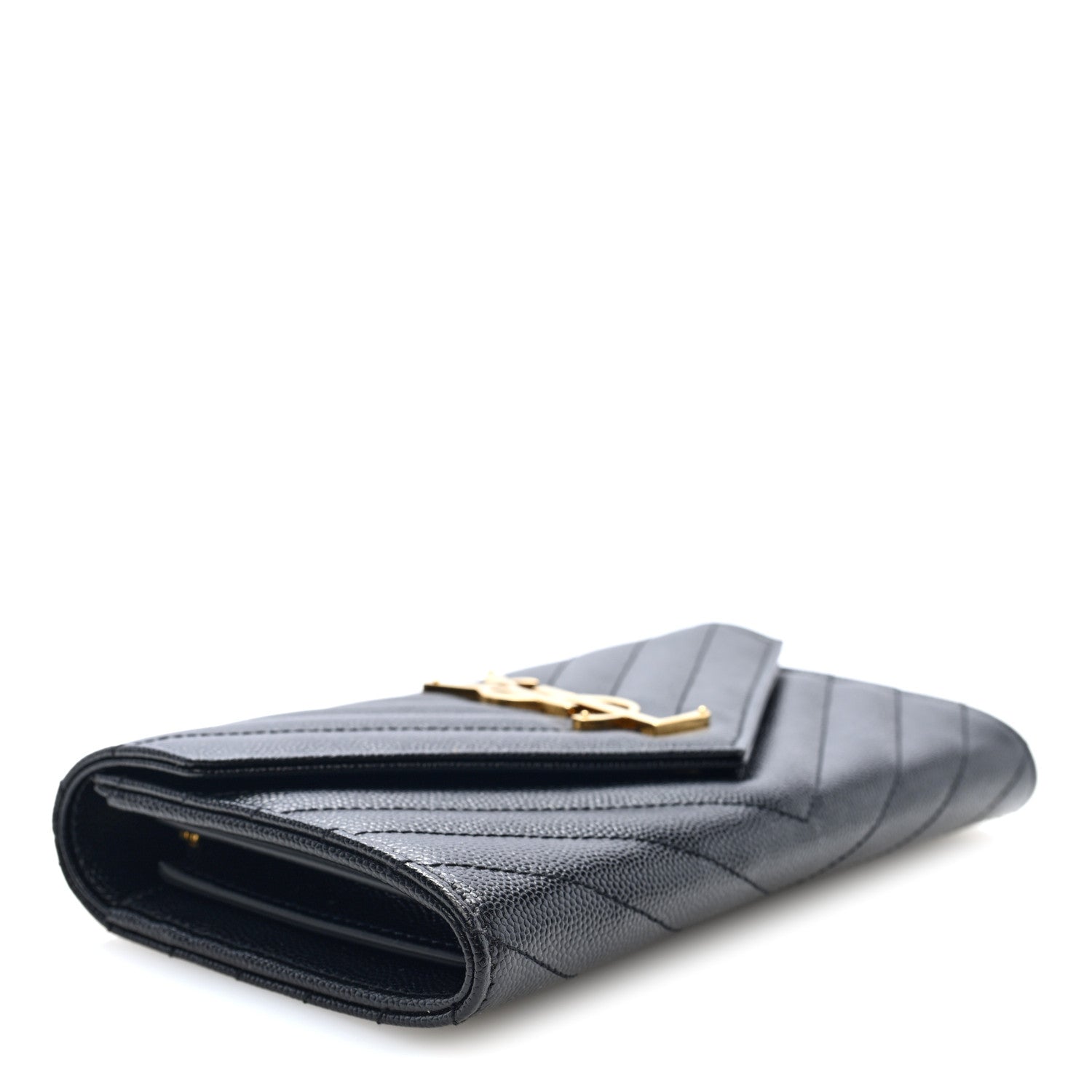 Saint Laurent Grain De Poudre Matelasse Chevron Monogram Flap Wallet Black 4 of 6