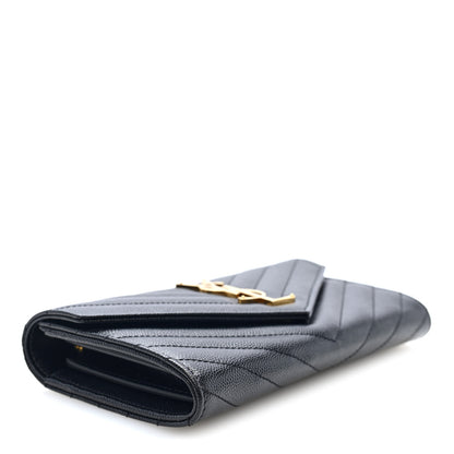 Saint Laurent Grain De Poudre Matelasse Chevron Monogram Flap Wallet Black 4 of 6